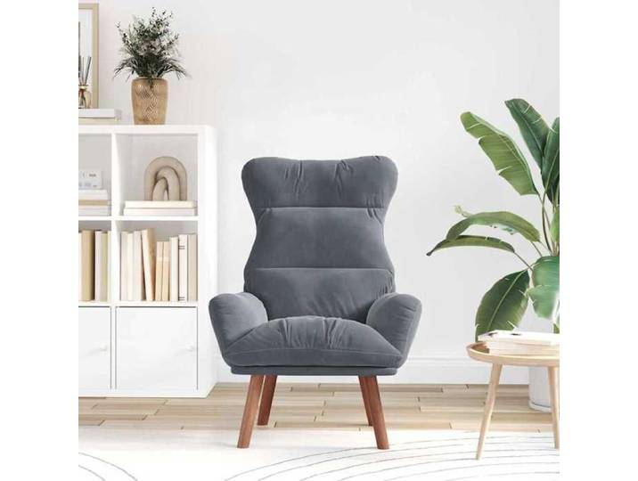 Gris Fauteuil relaxant - SOLOMON - Chaise salon - 1 personne - Gris foncé 69x74x93 cm Velours FF4973