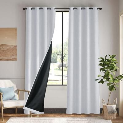LightInthebox Curtain Drapes Linen Look 100% Blackout Curtains Coated Cotton Linen Fabric Natural Textured Drapes for Home Decor and Privacy