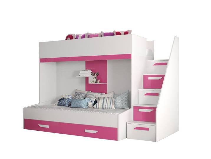 QMM TraumMöbel Hochbett Etagenbett Paris 6 für 2 Kinder mit Schublade weiß (2 Liegeflächen) mit 2 Liegeflächen