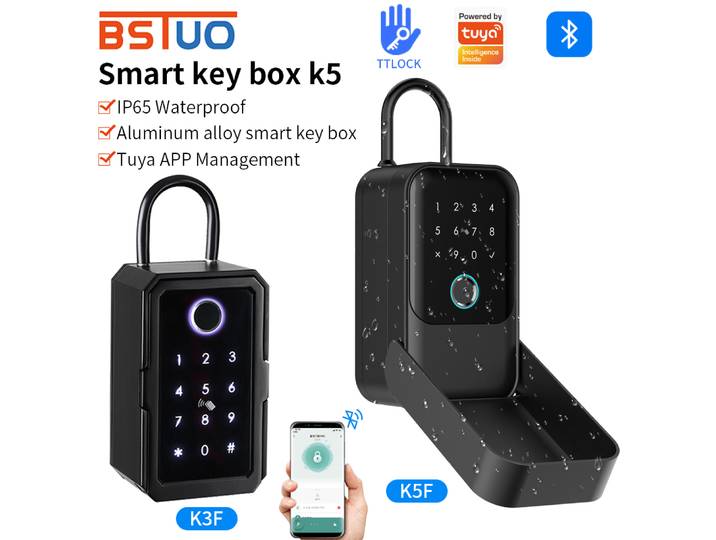Boîte de sécurité pour clés avec empreinte digitale Bluetooth, compatible avec l'application Tuya/TTLOCK, étanche, boîte de rangement pour clés, boîte à mot de passe, boîte de sécurité pour clés, à