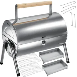 TecTake GmbH tectake Edelstahlgrill mit 2 Grillflächen und 2 Kohlewannen  Silber