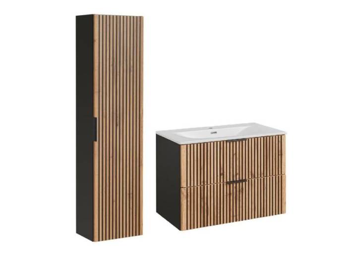 Ensemble meuble vasque à encastrer 80 cm + colonne Sylve Black Wotan