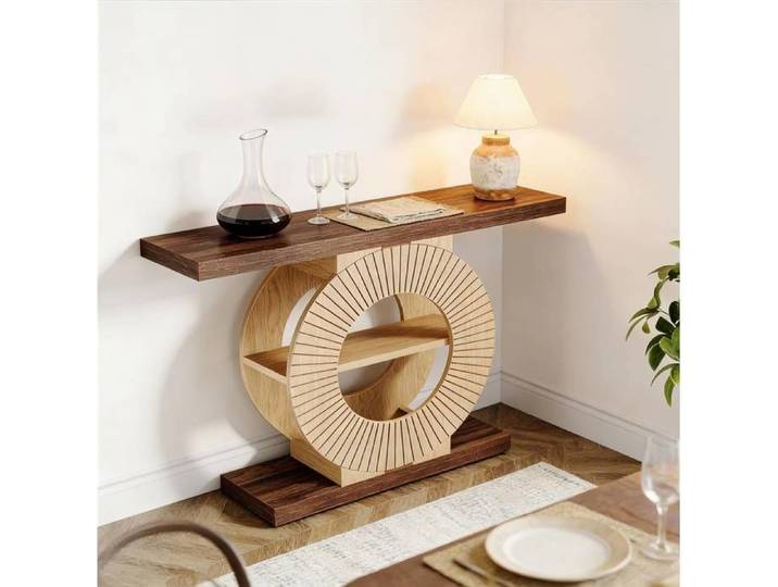ROVRYN table console d'entree 100 x 30 x 80 cm style campagne vintage en bois marron avec etagere ouverte