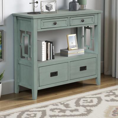ZWYO HOSIMU "36"" Farmhouse Pine Wood Console Table with 4 Drawers & 1 Storage Shelf, Vintage Entry Sofa Table for Living Room, Bedroom"