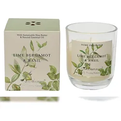 Decoris Duftkerze im Glas 9cm Wachskerze mit Limette Bergamotte Basilikum Duft als Entspannung Geschenk für Frauen Aroma Kerze Wachs Tischkerze Uni Creme Weiß