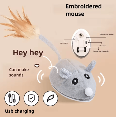 Inspire Picks Smart Electric Mouse Cat Toy USB Rechargeable Interactive Squeaky Toy For Cats gray