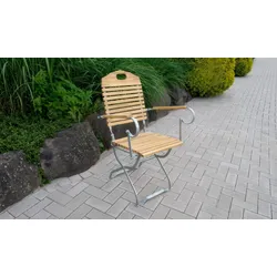 Bierzelt Stühle Visby II 53 x 60 x 95 cm  - Gartenstuhl aus Stahl, Moosgrün und Robinienholz - praktischer Biergartenstuhl für den Garten & Terrasse