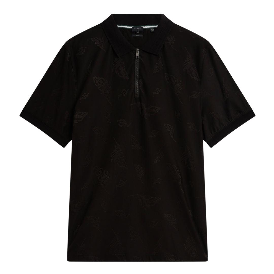 Ted Baker Neyack Feather Jacquard Zip Schwarzes Polohemd