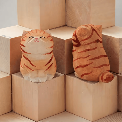 Inspire Curations Handcrafted Wooden Cat Figurine Cute Kitten Desk & Car Decor Ornament cat 06