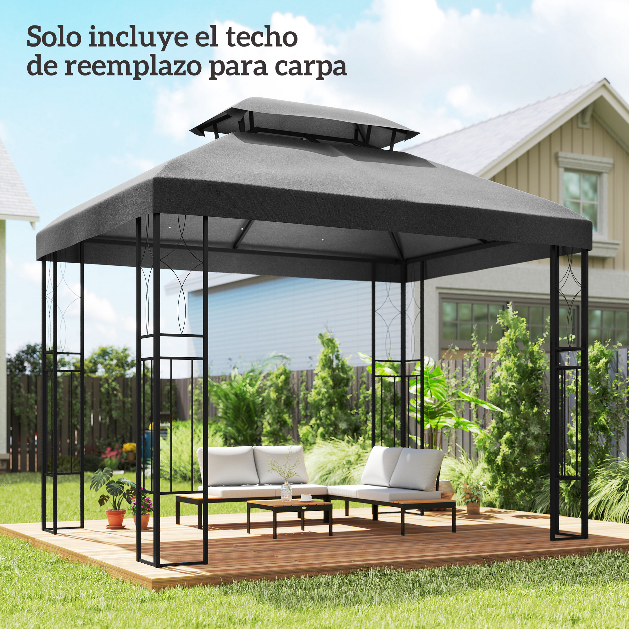 Outsunny Telo di Ricambio 4x3 m con Tetto Doppio Fori di Drenaggio e Protezione UV Solo telo NO include struttura Grigio Scuro   Aosom Italy