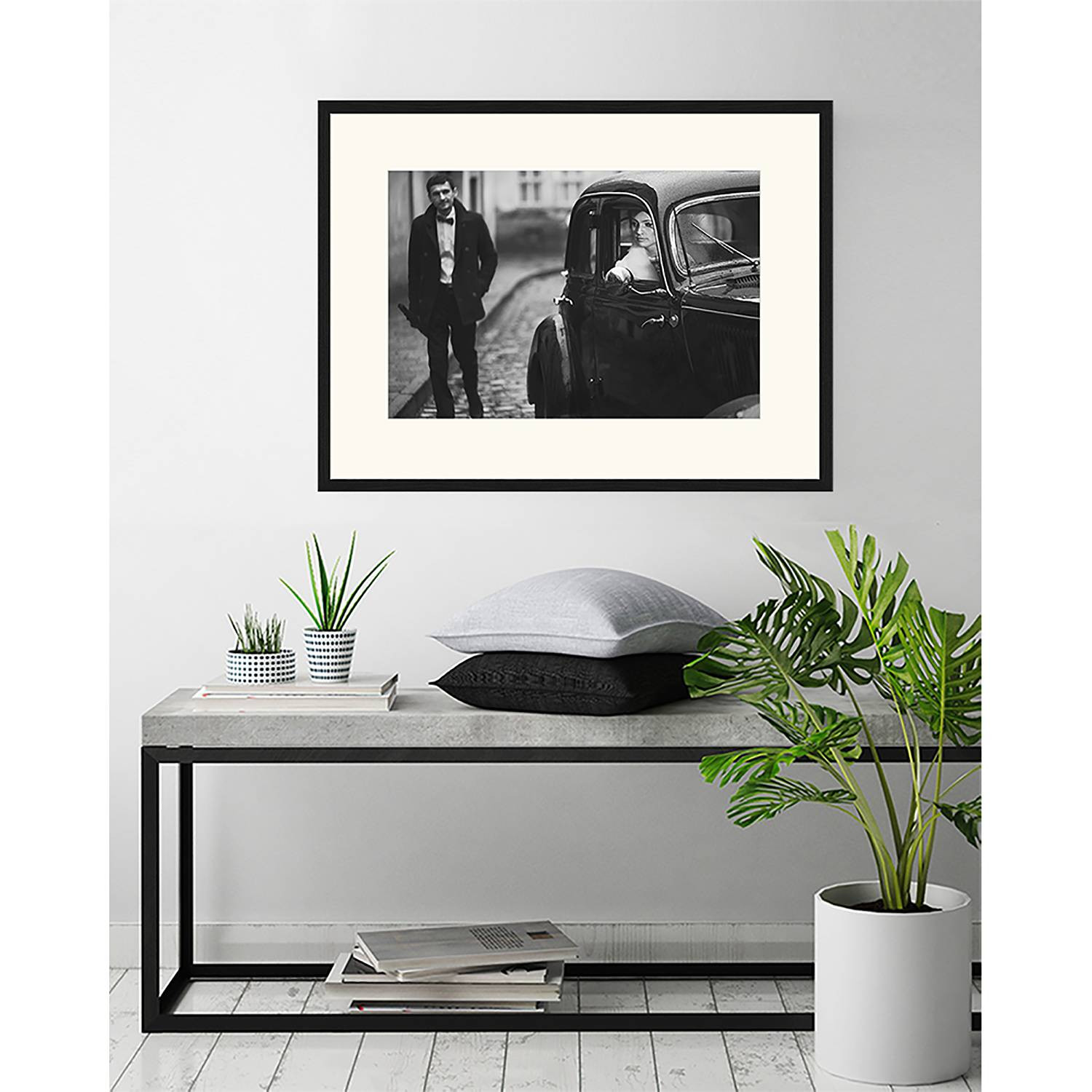 home24 Waiting Frame Wanddecoratie, Gelakt Massief Beukenhout, Zwart, 83 x 63 cm