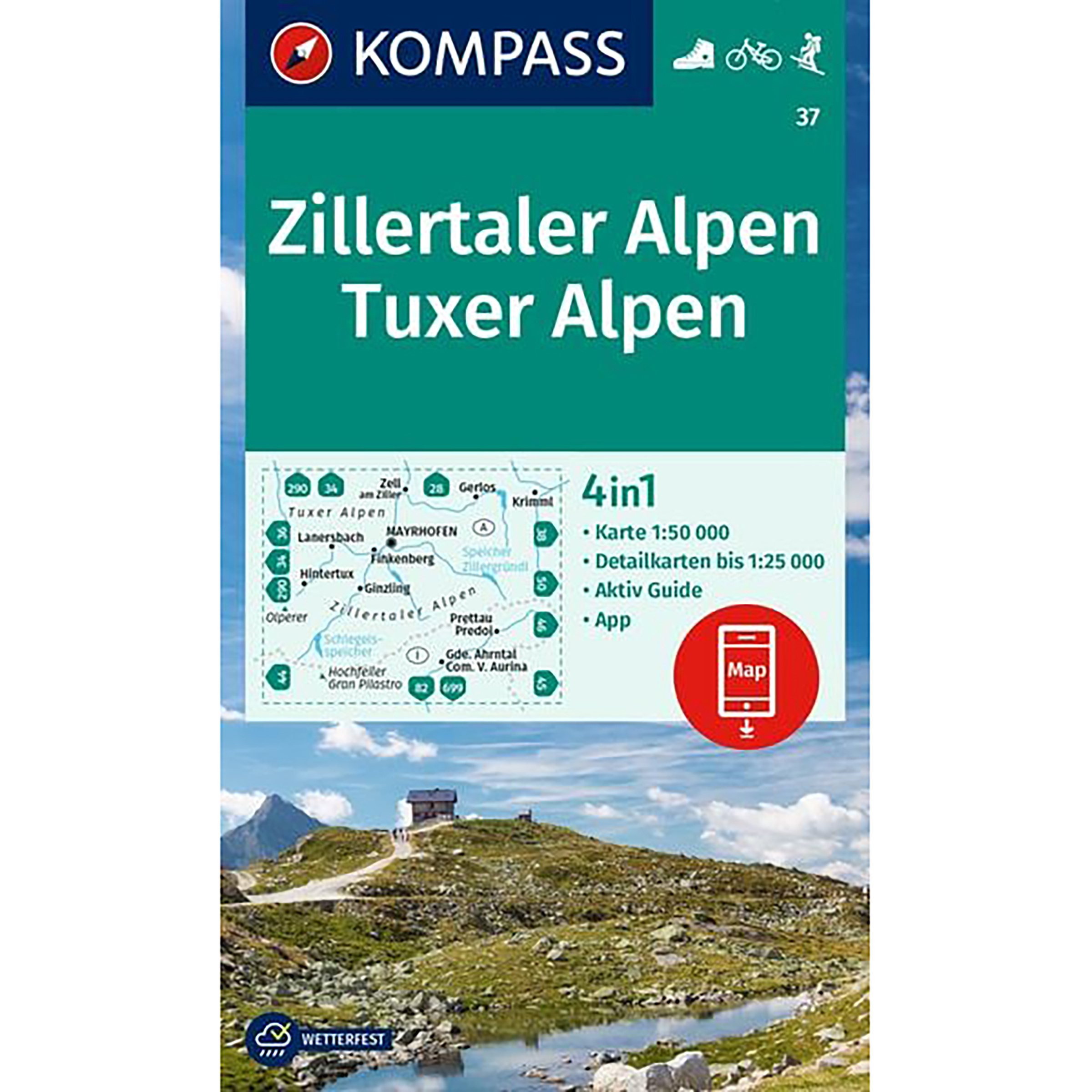 Kompass Verlag WK 37 Zillertaler Alpen - Tuxer Alpen Topografische Karten 2. Aufl. 2024