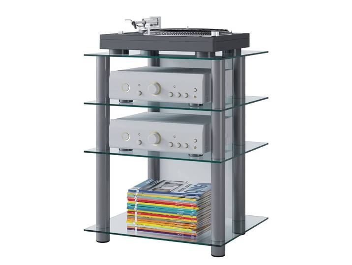 TV-Rack Bilus Ablageplatten: Sicherheitsglas Gestell: Aluminium Silber/Durchscheinend 59 x 70 x 48cm