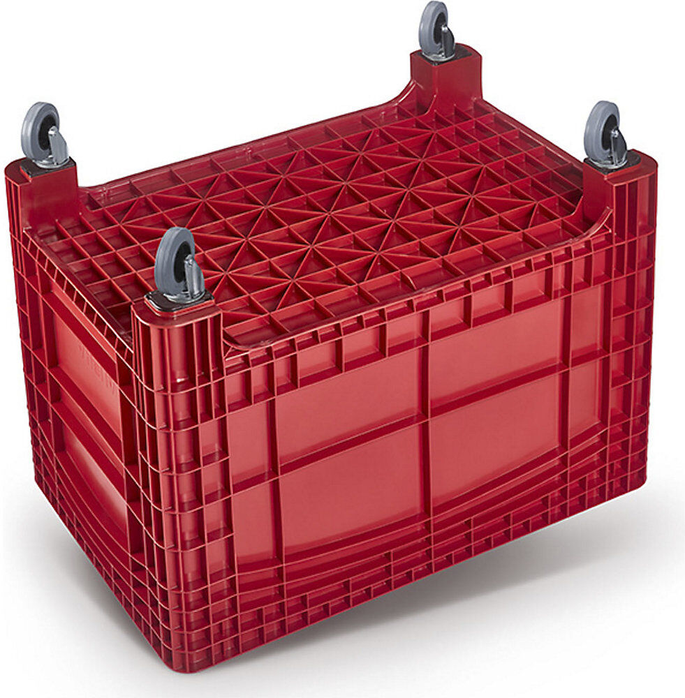kaiserkraft Großbehälter, Inhalt 535 l, 4 Lenkrollen, rot