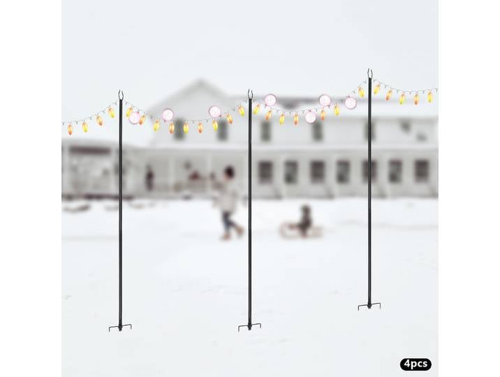 Pack de 4, poteaux lumineux suspendus d'extérieur, poteaux de guirlandes, tiges métalliques de 3 m avec crochets, poteaux lumineux en forme de U, capacité de charge 5 kg