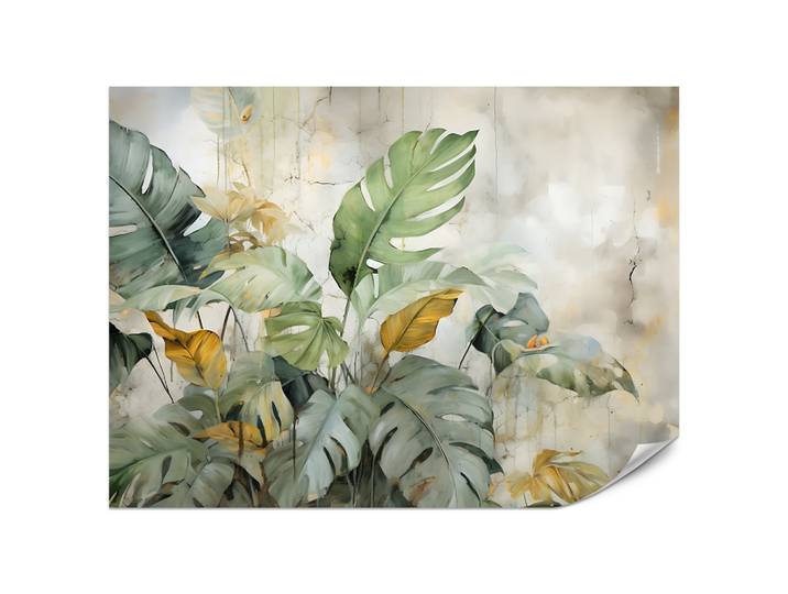 FOTOTAPETE für Esszimmer Pflanzen Tropische Blätter Beton Natur Aquarell 200x140