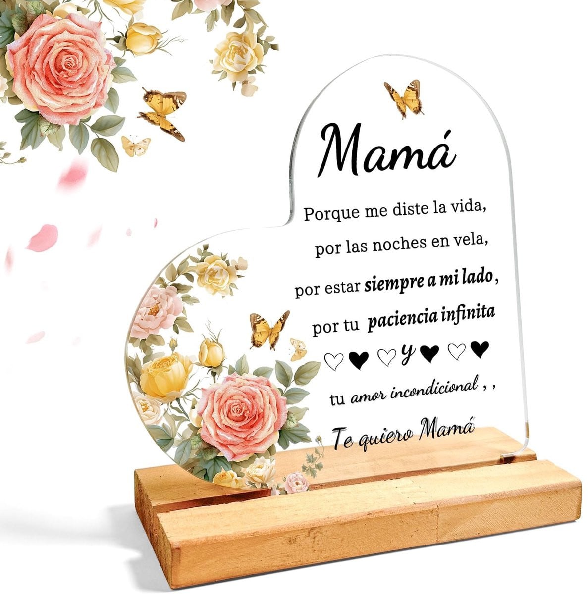 Dailygoods Uniek Hart Decoratie - Transparant Acryl met Vlinders en Bloemen - Cadeau voor Moederdag