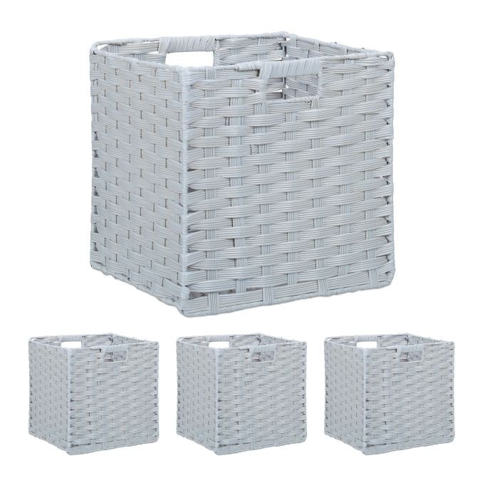 Relaxdays Set van 4 Opbergmanden met handgrepen, inklapbaar, solid