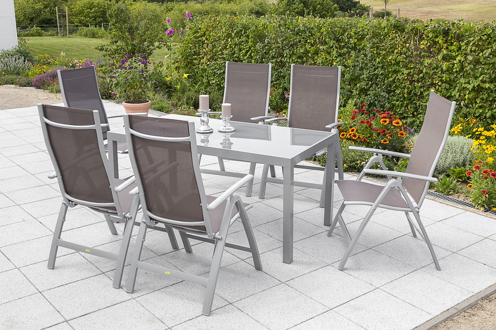 MERXXHANDELS Carrara Set 7tlg 6 Sessel taupe Tisch 150x90cm 16909400