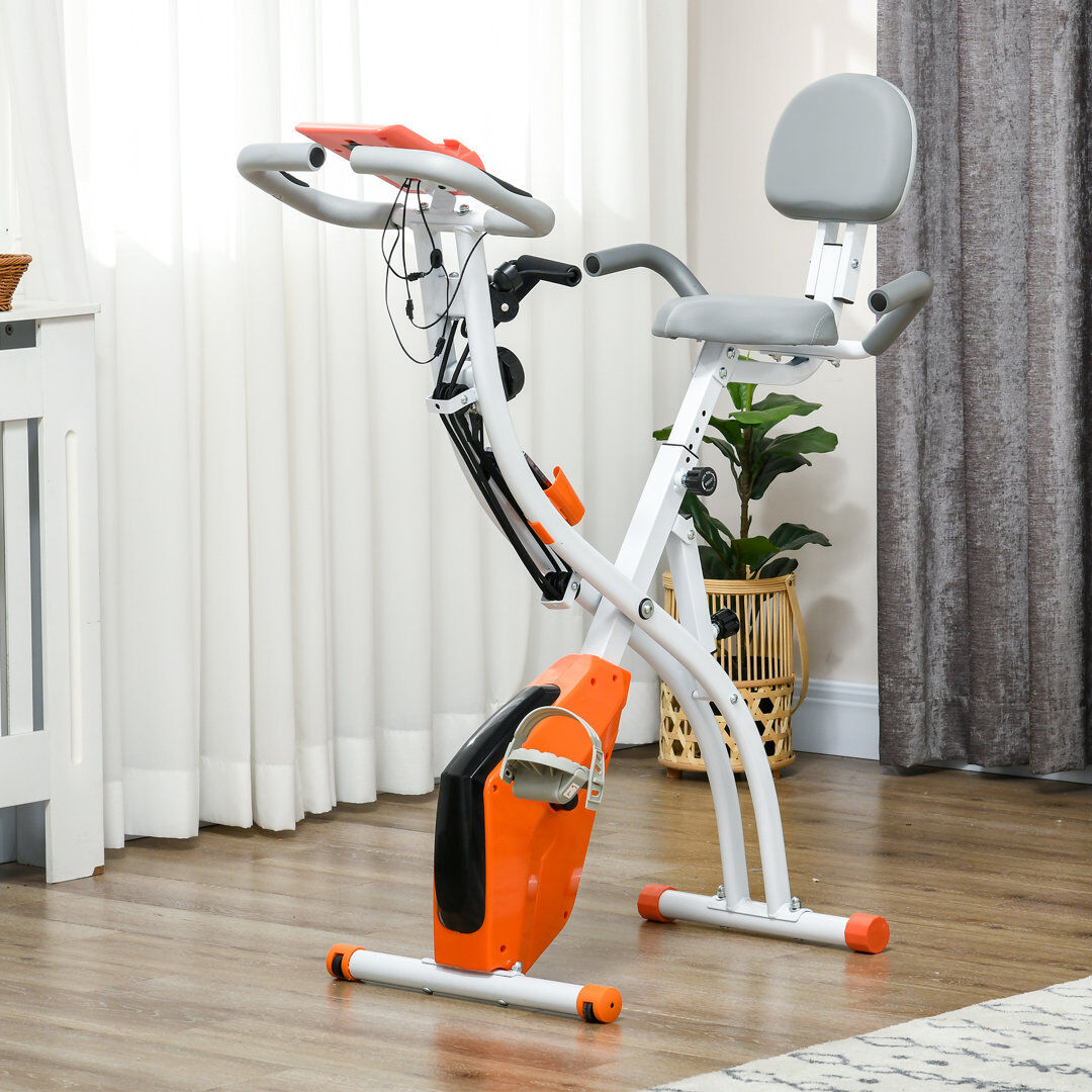 HOMCOM 3-in-1 Folding Exercise Bike 8-Level Magnetic Resistance Orange