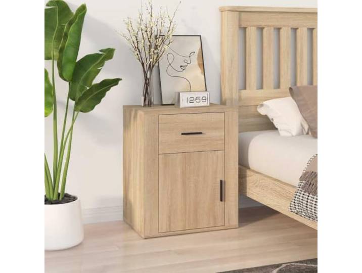 HEFZGDB Nachttisch Sonoma-Eiche 50x36x60 cm Holzwerkstoff mit Schublade und Türfach für Stauraum, robuster Beistelltisch mit Flexibler Montage und langlebiger Qualität