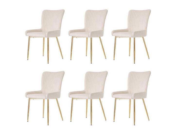 Komhtom Stuhl SET 6 Stück in Grau Samt mit Silberne Metallstützbeinen, Mode, 58x85x47 cm, Esszimmer, Stühle, Esszimmerstühle