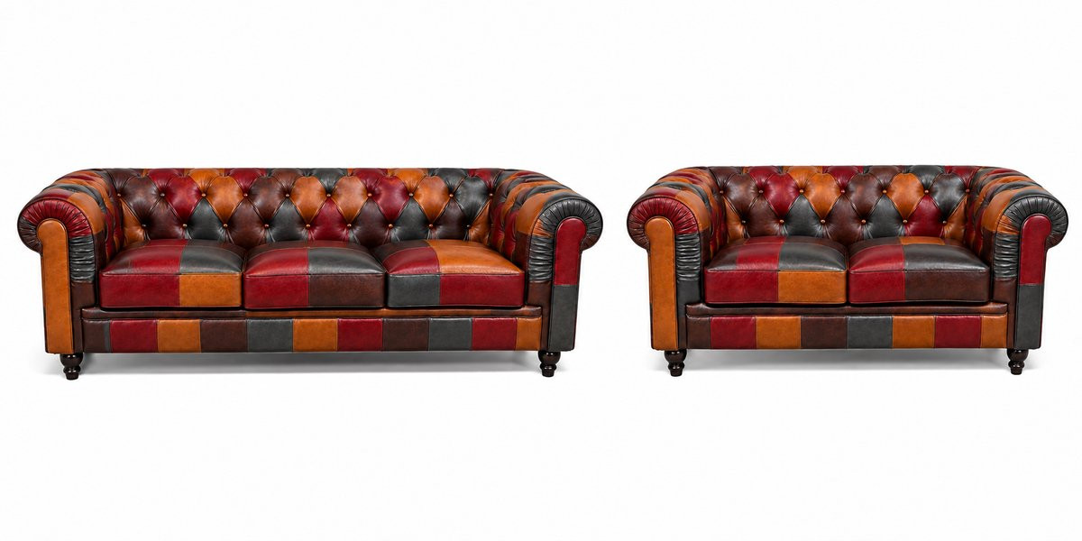 Chesterfield Banken Set Patchwork Multicolor Leder 2 & 3 Zits