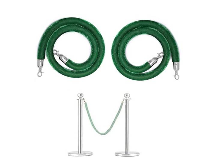 Rungenseil aus grünem Samt mit gold- und silberfarbenen Haken – 3 m lange Absperrung zur Massenkontrolle for Veranstaltungen, Hochzeiten und Ausstellungen(Silver Hook,205cm(80 5/7 in))