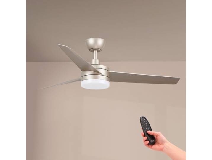 M mimotec - Ventilateur de plafond avec lumière LED Gris Curve\, télécommande\, moteur DC 40W+Lumière Led 18W\, 6 vitesses\, Silencieux\, 3 Pales\, 132 cm\, fonction été-hiver\, minuterie. LM8814