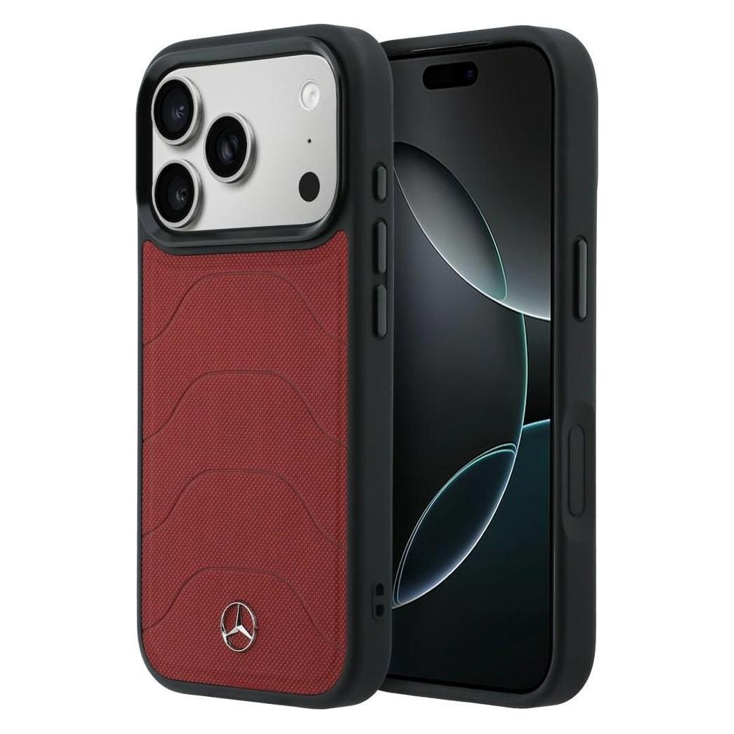 Mercedes Case Leather Mesh with Bow Line MagSafe for iPhone 17 Pro red (Apple iPhone 17 Pro, Apple iPhone 18 Pro) (Mer008800)