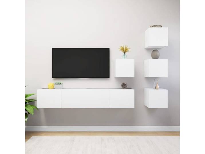 Ensemble de meuble TV 6 pcs Blanc Aggloméré