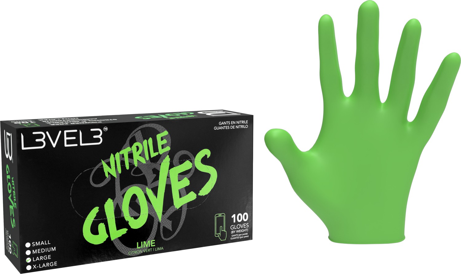 L3VEL3 Nitrilhandschuhe Large Lime LV30142