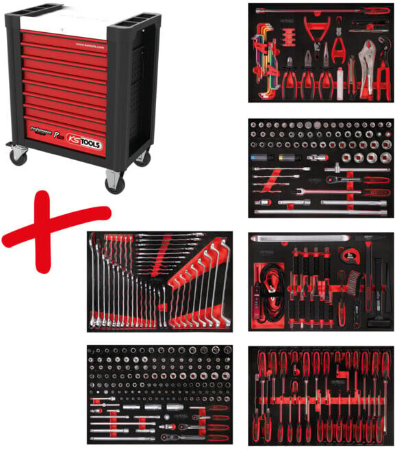 Composition pour servante d’atelier Performanceplus P10 avec 338 outils pour 6 tiroirs KS Tools (810.6338)