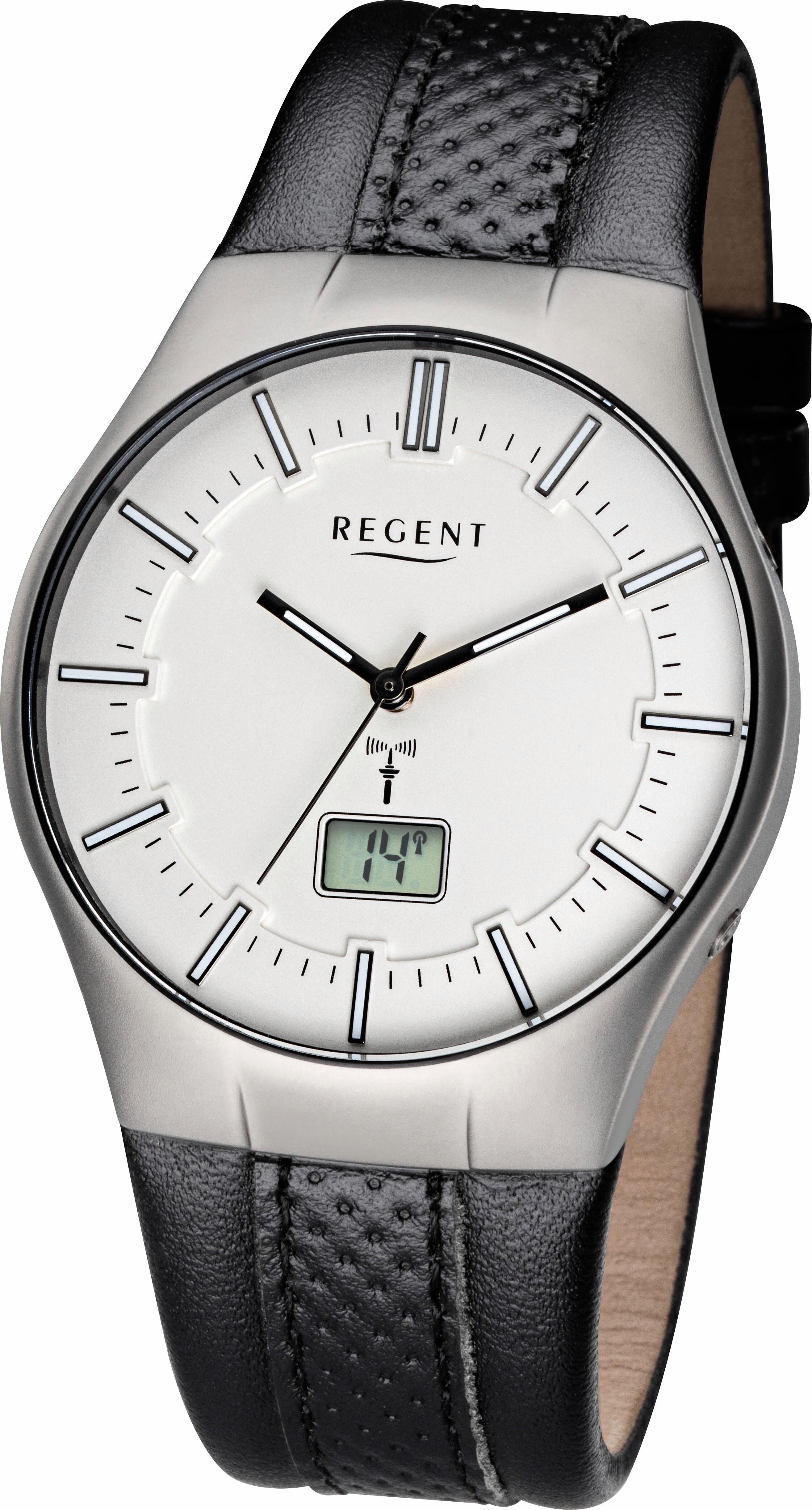 Funkuhr REGENT "18164211-FR217", schwarz, Armbanduhren, Herren, Funkuhr