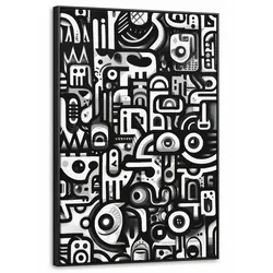 LEINWAND Bilder mit Rahmen - Symbole - Abstrakt - Grafik - Schwarz - 60x90