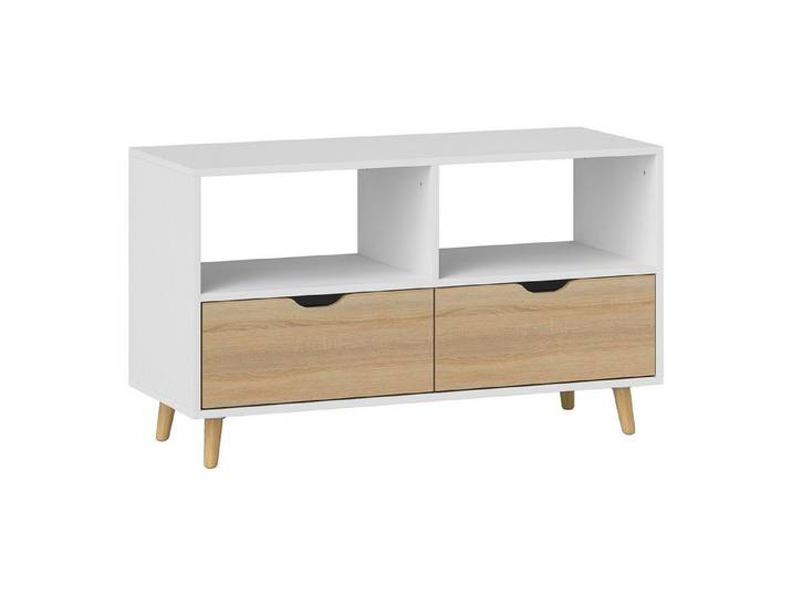 MC Star TV-Schrank Lowboard mit 2 Ablage, Schublade, 99 cm lang Fernsehtisch (für Fernseher, TV Board für Wohnzimmer, Weiß)