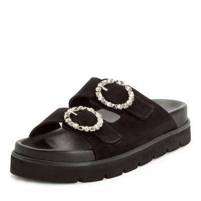 Pantolette TAMARIS, Damen, Gr. 37, Synthetik, schwarz, Veloursleder, Schuhe Pantolette, Sommerschuh mit schmuckbesetzten, verstellbaren Schnallen