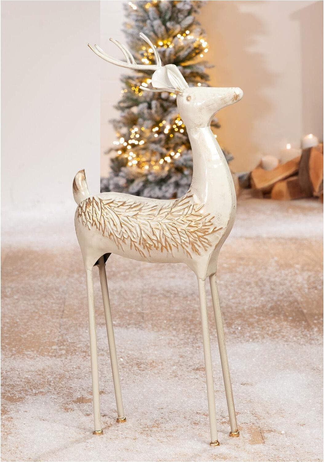 Skulptur GILDE "Figur Hirsch Vancouver grau", weiss (grau), B:27cm H:60cm T:9,5cm, Metall, Dekofiguren, Skulptur, Rentier Dekofigur Weihnachten Winter Geweih Tiermotiv grau B/H/T: 27cm x 60cm x 9,5cm, Hirsch