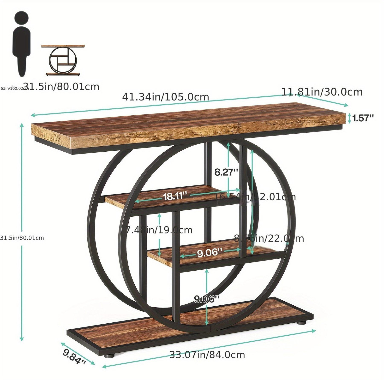 Selius Smalle console tafel met vier ronde planken in natuurlijke houtlook