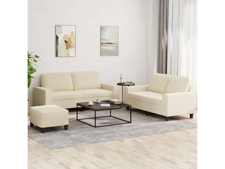 HEFZGDB 3-TLG. Sofagarnitur Creme Stoff, strapazierfähiger Bezug mit atmungsaktivem Design, Robustes Gestell aus Sperrholz und Metall für Stabilität, dick gepolsterte Sitzflächen