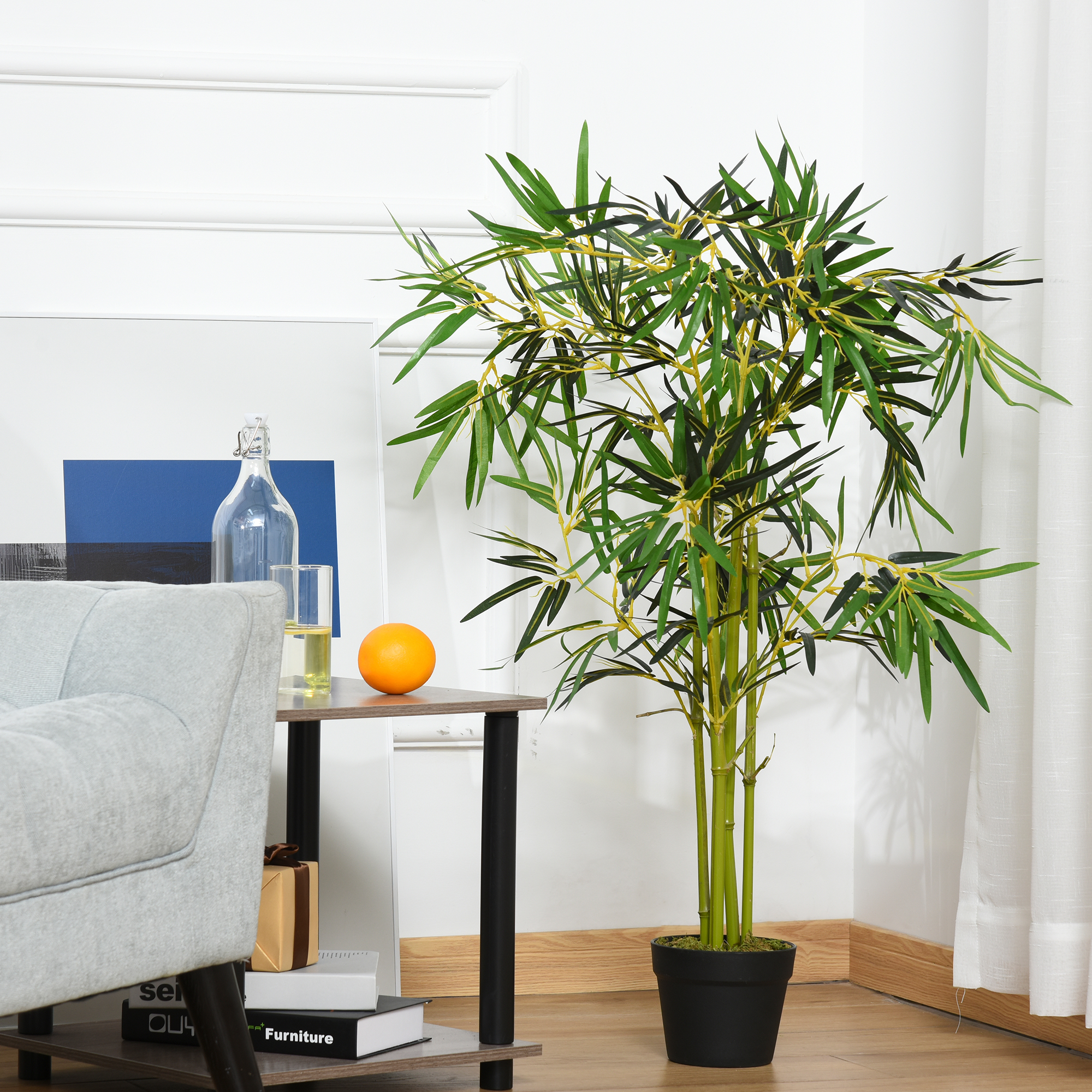 Outsunny Bambù Artificiale in Vaso, Pianta Finta Elegante per Decorazione Interno/Esterno, 120cm - Verde Aosom