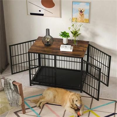 Inspired Finds Large Wooden Dog Crate Furniture Style Indoor Pet Kennel With Removable Tray & Triple Door Design white m