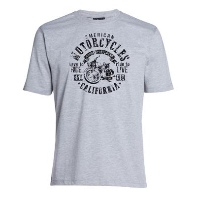 T-Shirt AHORN SPORTSWEAR "RIDE TO LIVE", Herren, Gr. 5XL, grau (grau, meliert), 80% Baumwolle, 20% Polyester, bedruckt, normal, Rundhals, Shirts T-Shirt, mit coolem Frontdruck