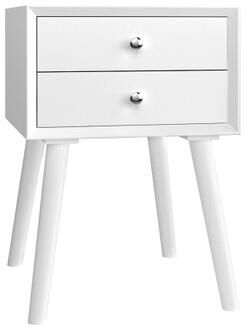 Costway Wooden Nightstand Mid-Century End Side Table with 2 Storage Drawers-White