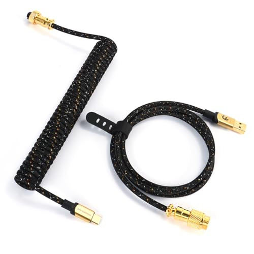 XINMENG C03 Gevlochten Spiraalkabel voor Gamingtoetsenborden, USB-C naar USB-A, Zwart