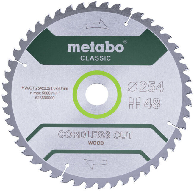 Lame de scie Metabo « cordless cut wood - classic », 254x2,2/1,6x30 Z48 WZ 5° (628690000) (628690000)