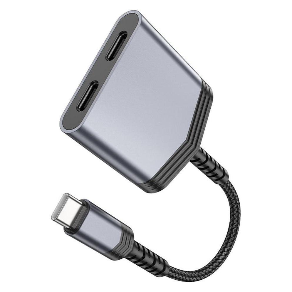 Hoco Cable adapter AUX 2in1 Type C to 2 x Type C 27W LS40 metal gray (USB-C, USB-C) (49572052)