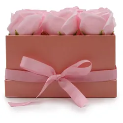 Soap Flower Gift Bouquet - 9 Pink Roses - Square