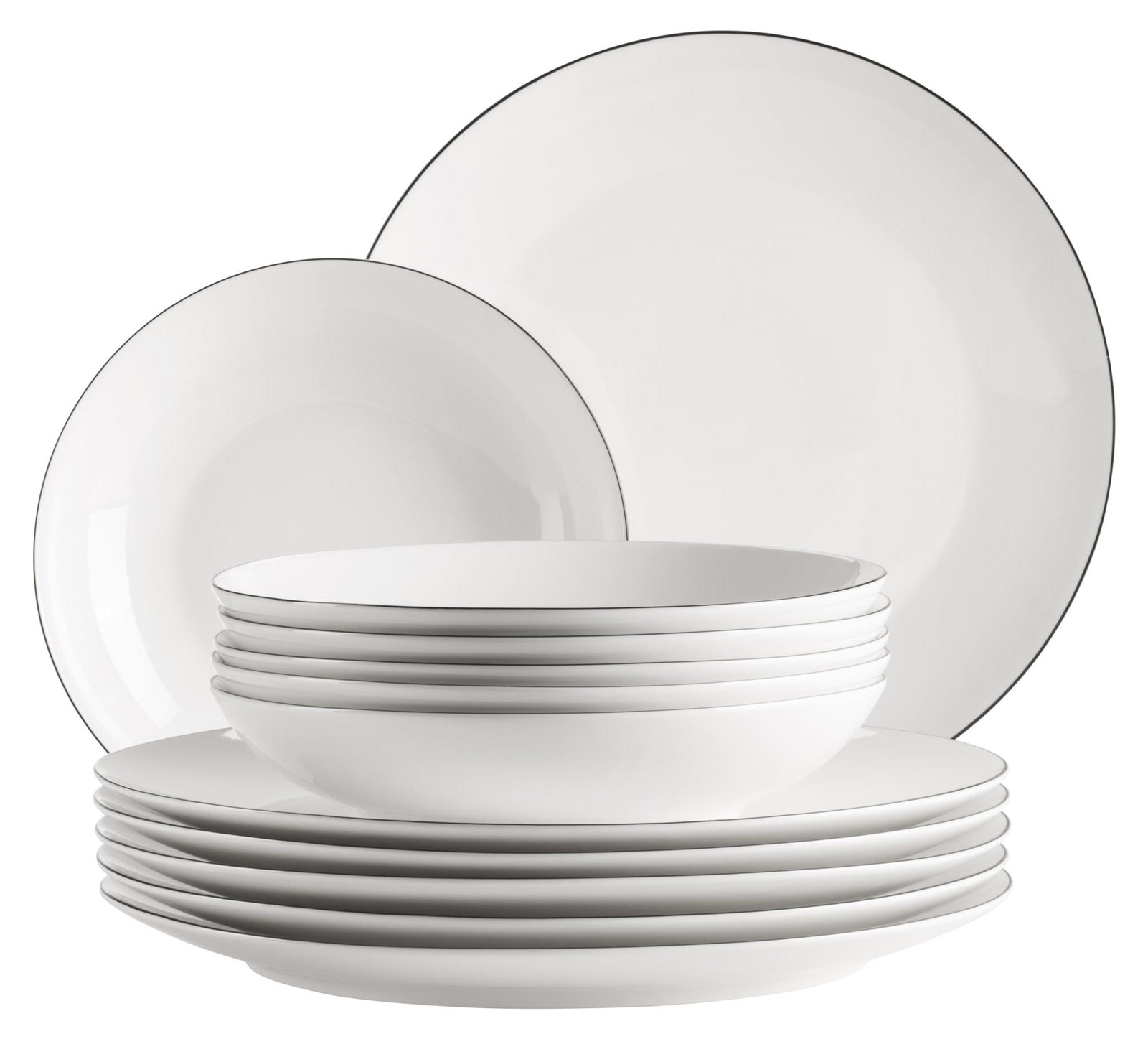 Dripio 12-delig porseleinen servies voor 6 personen wit met zwarte rand