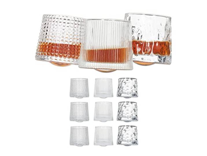 Relaxdays whiskeyglazen set van 12, tumblerglazern met 3 patronen, volume van 150 ml, HxØ: 7,5 x 8 cm, transparant